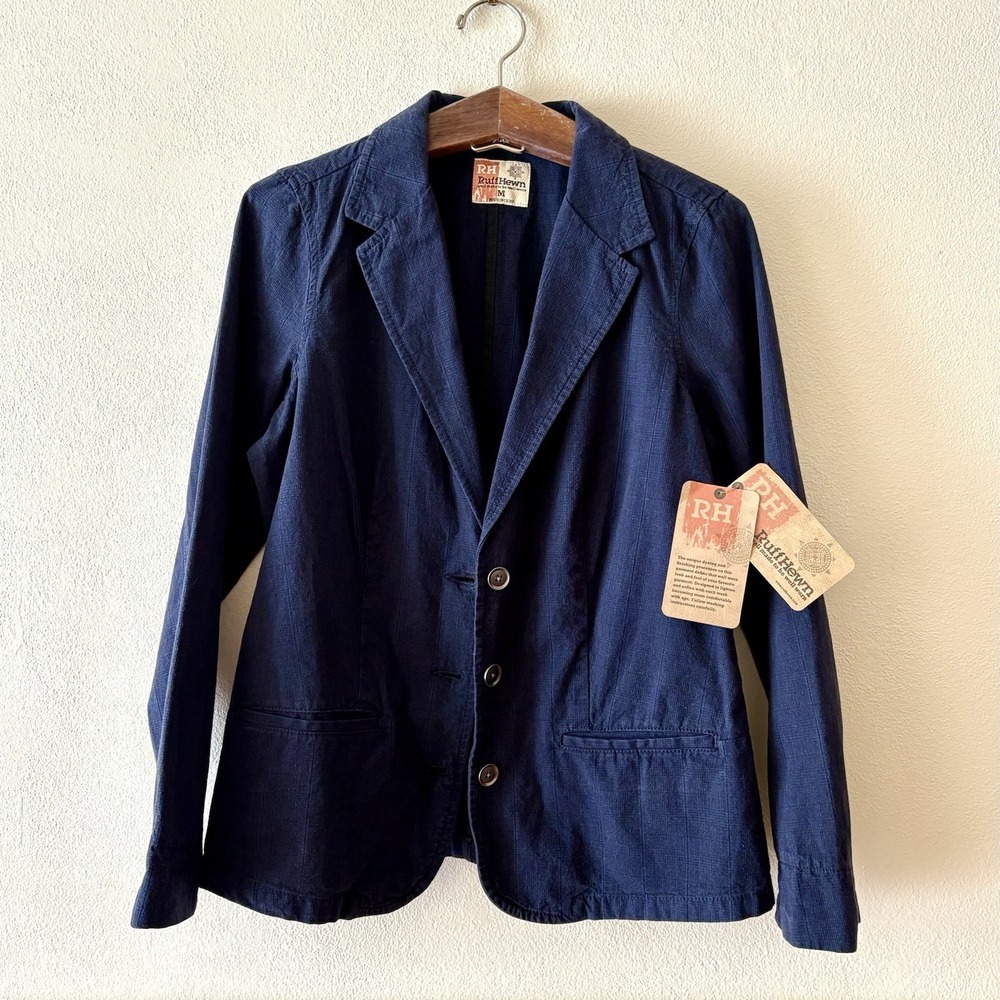 NEW Ruff Hewn 100% cotton casual blazer jacket in navy‎ plaid